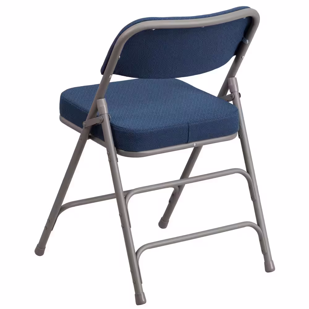 Flash Furniture Hercules Series Premium Curved Triple Braced & Double Hinged Navy Fabric Upholstered Metal Folding Chair