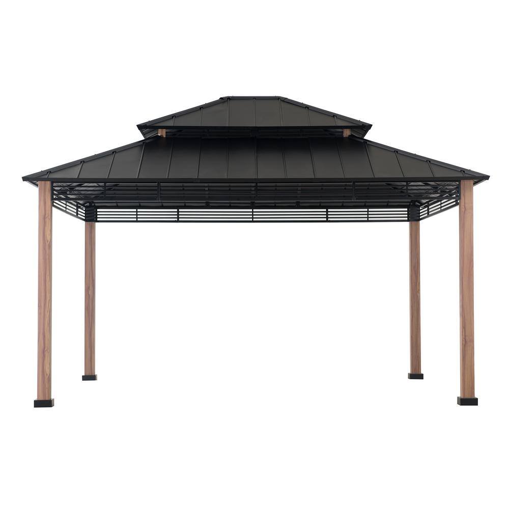Sunjoy SummerCove Roberts 13 ft. x 15 ft. Black 2-Tier Hardtop Gazebo