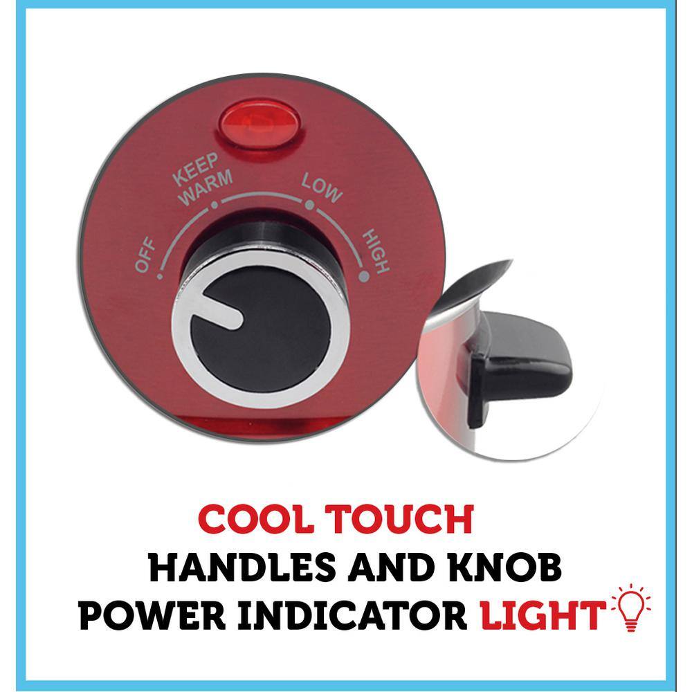 Courant 3.2 qt. Crock Slow Cooker, Dishwasher Safe, Stainproof Pot and Glass Lid Red Stainless Steel