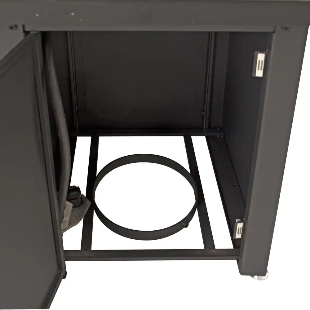 Pleasant Hearth Atlantis 28 in. x 26 in. Square Steel Propane Gas Fire Pit Table in Black with Glass Fire Rocks