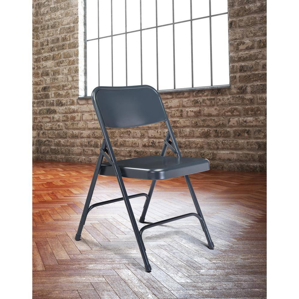 National Public Seating 200 Series Blue Premium All-Steel Double Hinge Folding Chair (4-Pack)