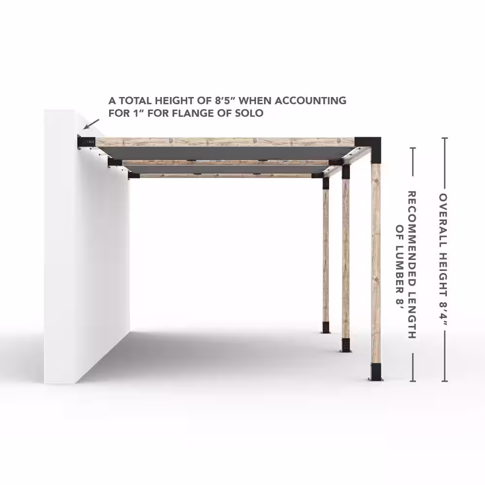 TOJA GRID 10 ft. L x 20 ft. W Double Wall Mount Pergola Kit with 2 Crimson Shade Sails, 6x6 Wood