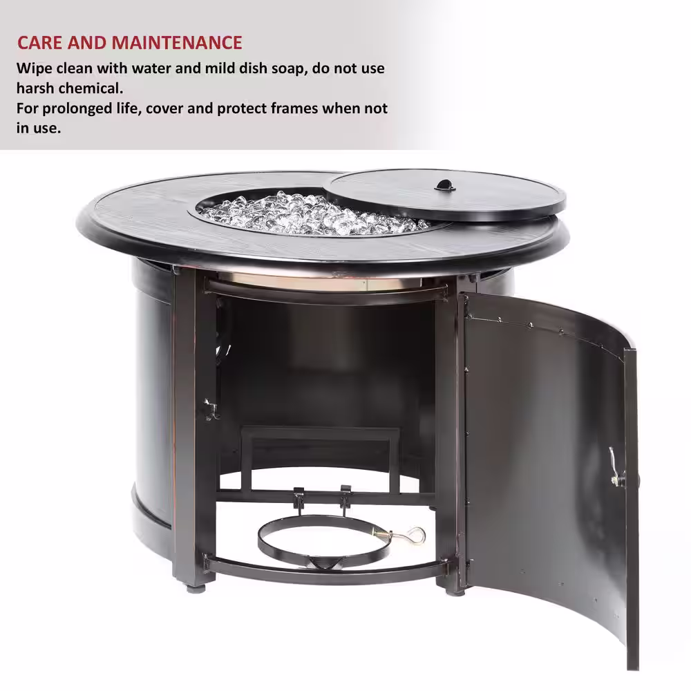 Alfresco Manchester 36 in. x 25 in. Round Aluminum Match Lit Propane Gas Fire Pit Chat Table with Glacier Ice Firebeads