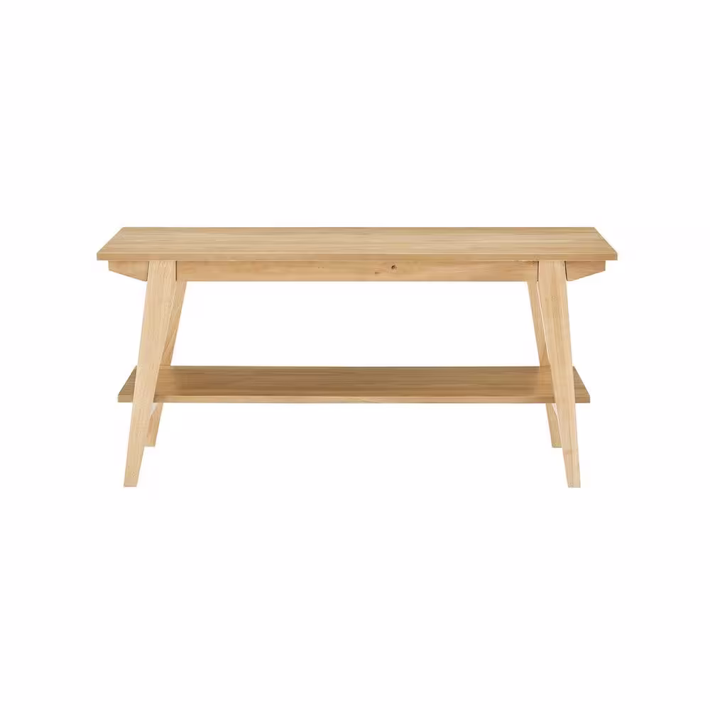Welwick Designs English Ash Wooden Scandinavian Bench with Lower Shelf (18.25 in. H x 39.5 in. W x 15 in. D)