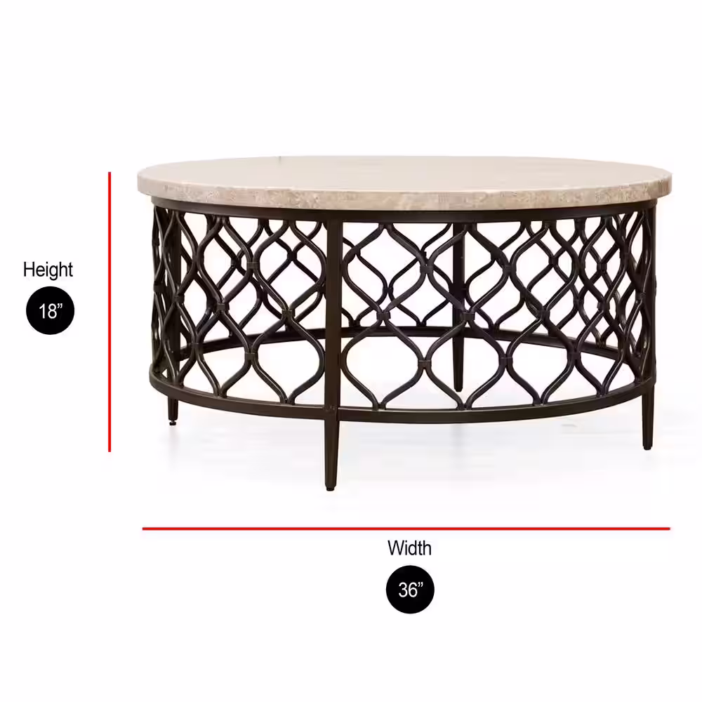 Steve Silver Roland 36 in. Cream/Black Medium Round Stone Coffee Table
