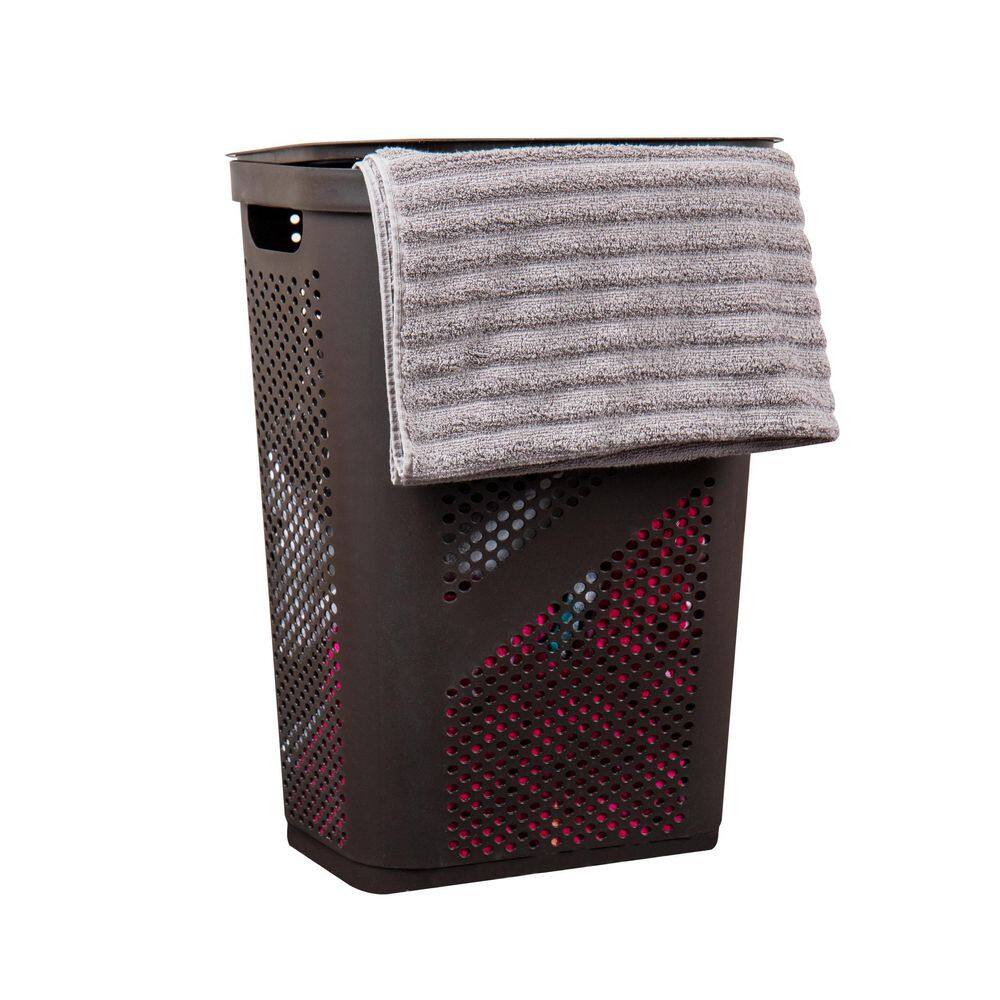 Mind Reader Basket Collection Laundry Hamper, 60 Liter (15kg/33lbs) Capacity, Cut Out Handles, Attached Hinged Lid, Set of 2, Brown