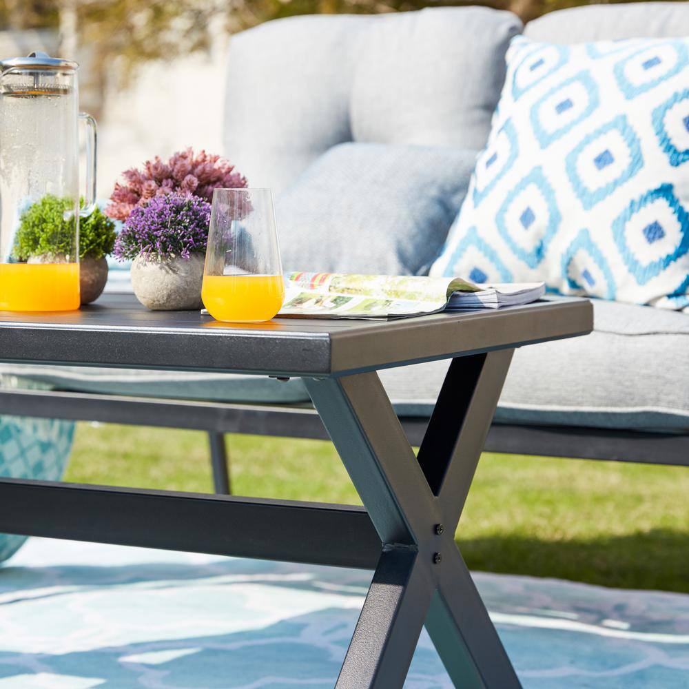 Patio Festival 4-Piece Metal Patio Conversation Set with Gray Cushions