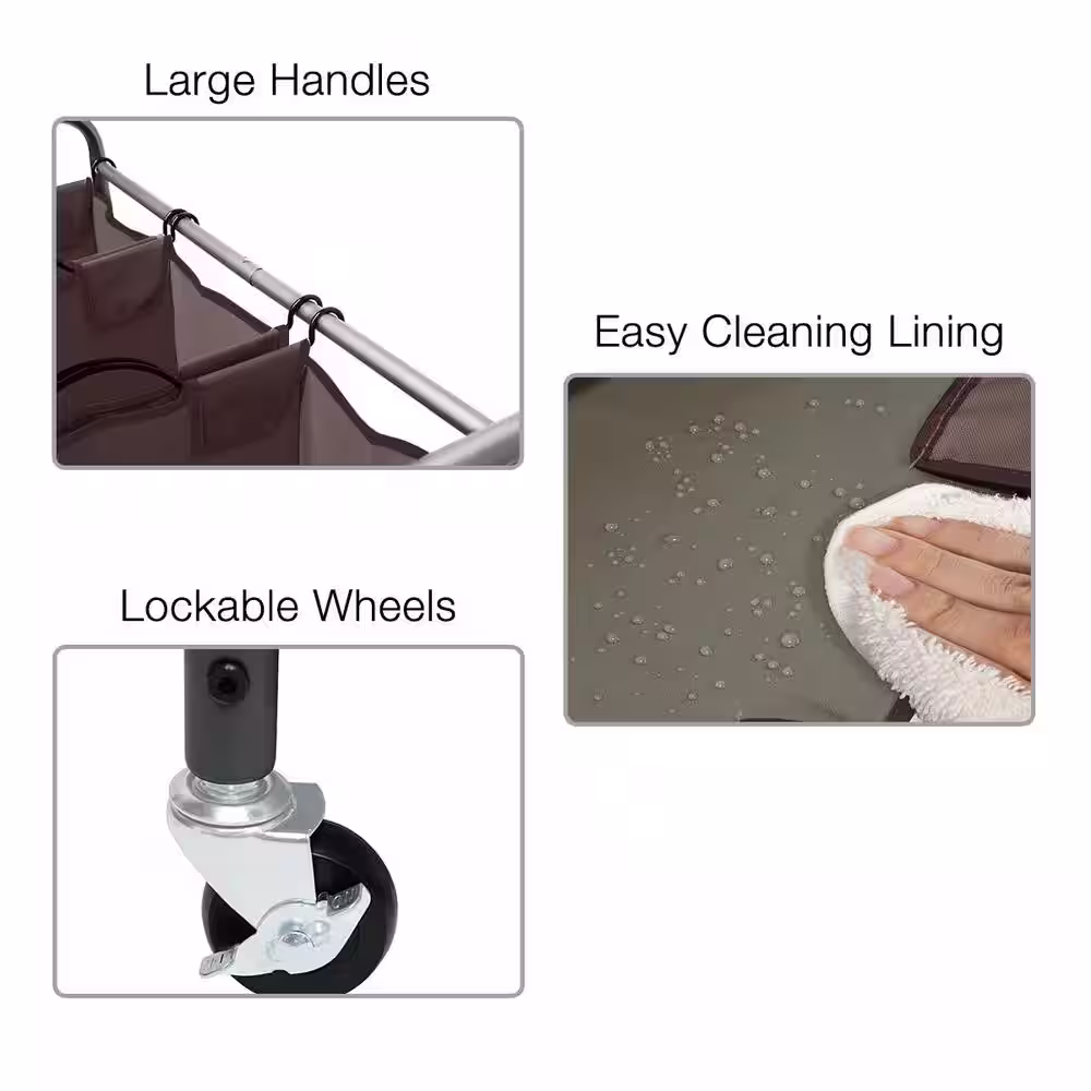 None 29.5 in. W x 16.9 in. D x 31.5 in. H Fabric Laundry Basket Hamper with Wheels Brown