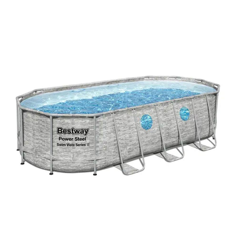 Bestway Power Steel Swim Vista 18 ft. x 9 ft. x 4 ft. Oval 48 in. Deep Steel Frame Pool Set