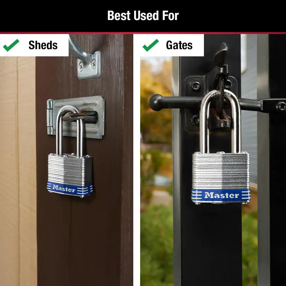 Master Lock Outdoor Padlock with Key, 1-9/16 in. Wide, 1-1/2 in. Shackle, 3 Pack