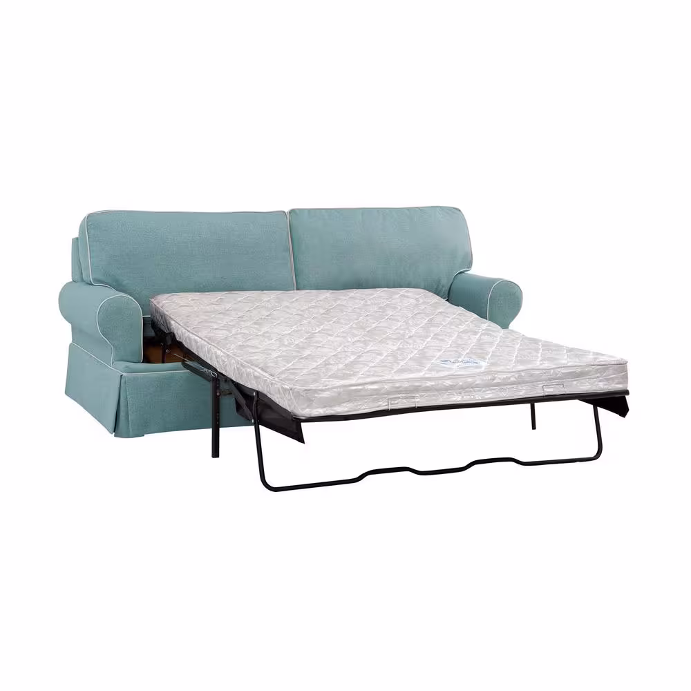 American Furniture Classics Coastal Aqua Collection 90 in Wide Aqua Blue Solid Fabric Queen Sofa Bed