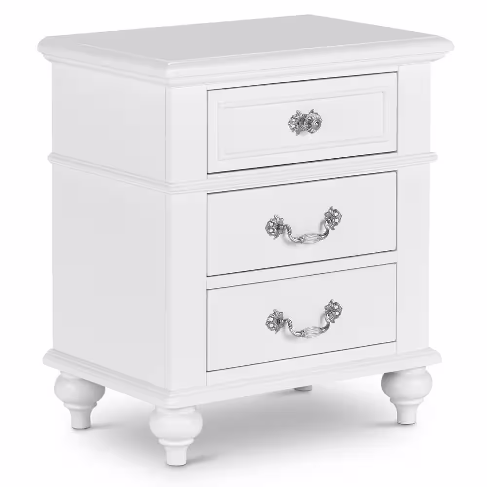 None Annie 3-Drawer Nightstand in White