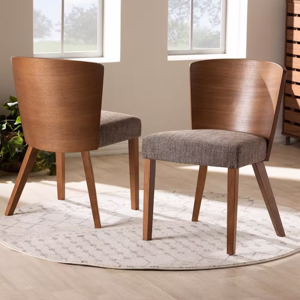 Baxton Studio Sparrow Gray Fabric Upholstered and Medium Brown Wood Dining Chairs (Set of 2)