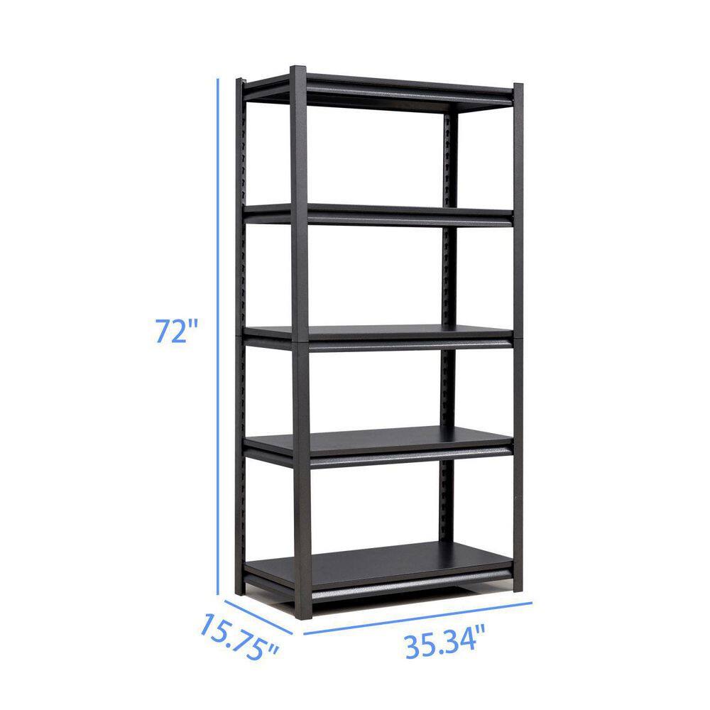 Tidoin Black 5-Tier Adjustable Metal Shelving Unit, Heavy Duty Shelving Utility Rack 35.4 in. W x 15.7 in. D x 72 in. H