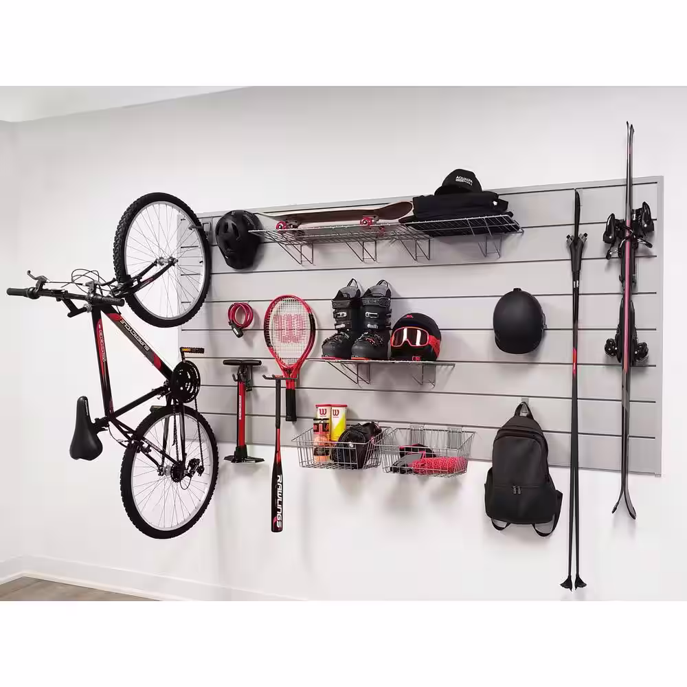 CROWNWALL 48 in. H x 96 in. W Basic Bundle PVC Slatwall Panel Set with Locking Hook Kit in Graphite (20-Piece)