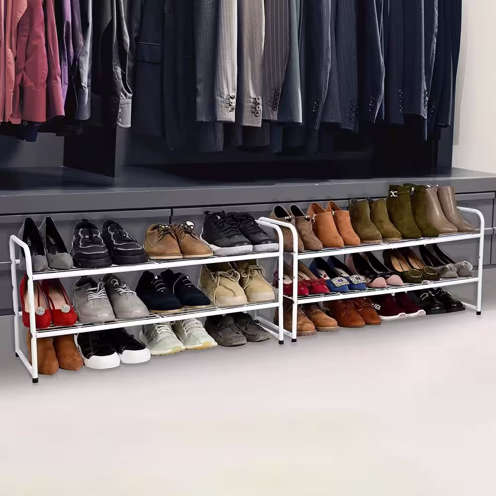 None 16 in. H 10-Pair White Metal 2-Tiers Shoe Rack
