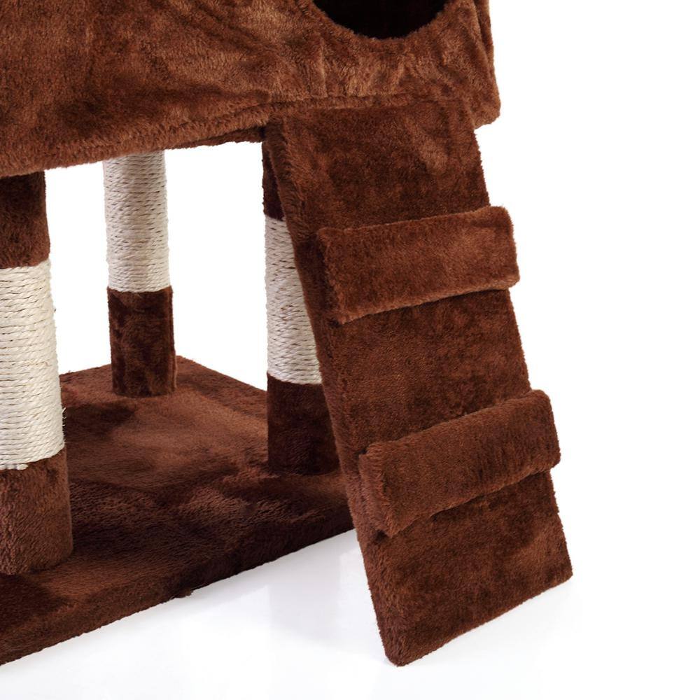COZIWOW 67 in. Cat Tree Brown Tower Condo Soft Flannel Covered
