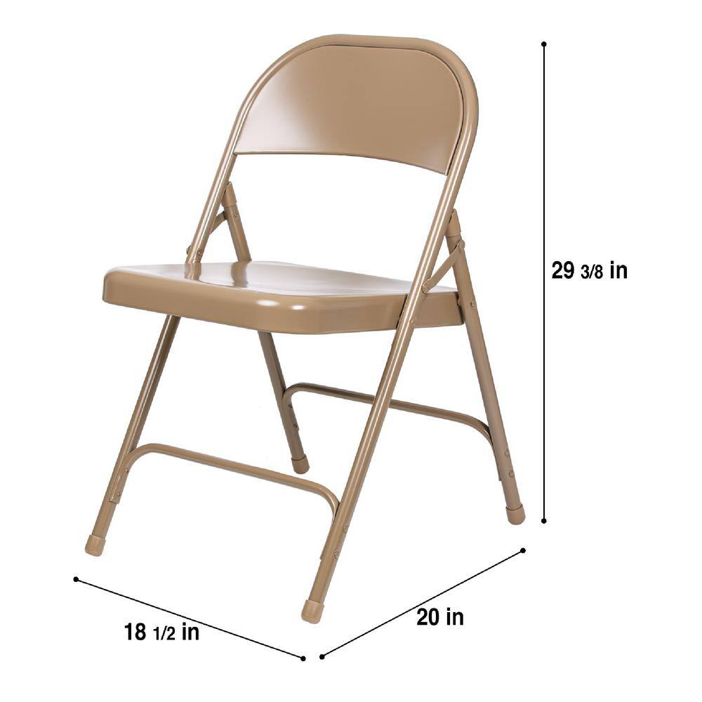 None Bernadine Round-Backed Card Table Folding Chair with Metal Seat, Beige, Pack of 4