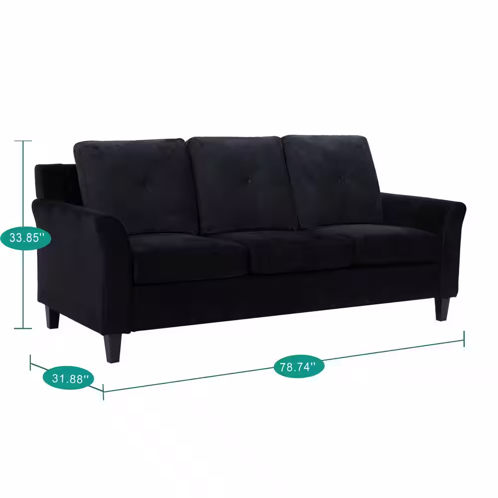 HOMESTOCK Button Tufted Sofa - Affordable Black Modern Sofa for Budget-Conscious Buyers -Microfiber Couch for Small Spaces