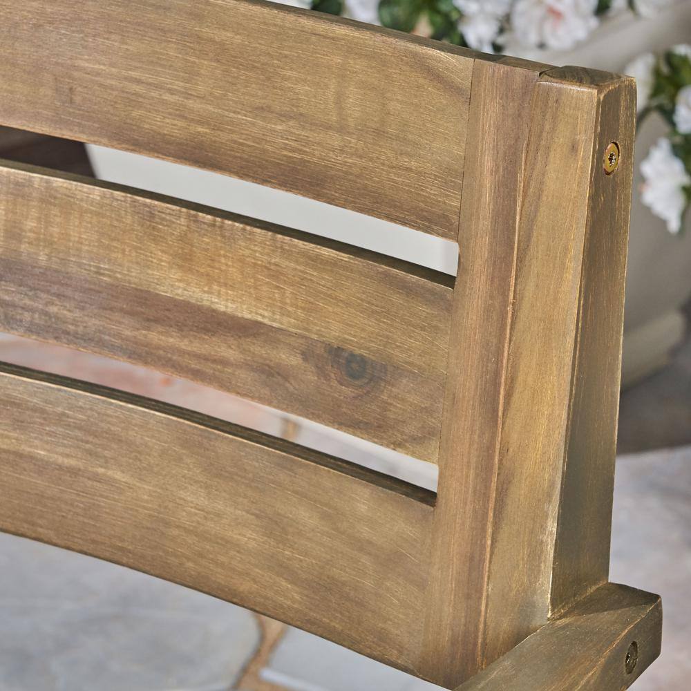 Noble House Stamford Grey 3-Piece Wood Outdoor Bistro Set with Cross-Legged Table