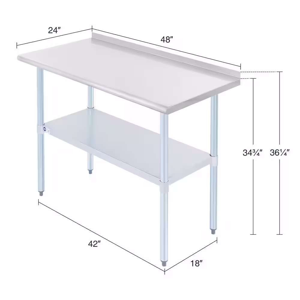 Merra 48 in. Silver Rectangle Console Table Kitchen Table with Adjustable Galvanized Undershelf and Stainless Steel Top