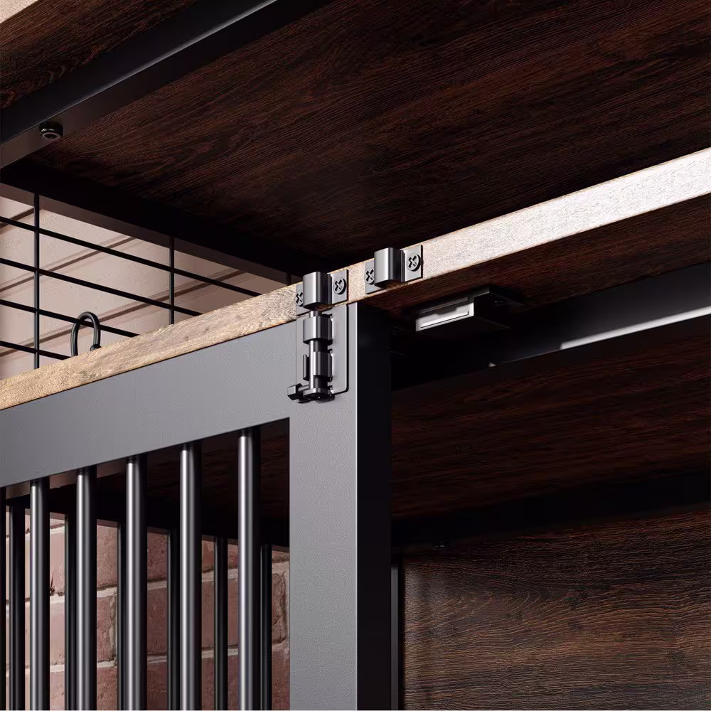 None Dog Crate Furniture, 41''Wooden Heavy Duty Kennel Metal Mesh Pet Crate End Table for Large/Medium Dog, Chew-Resistant