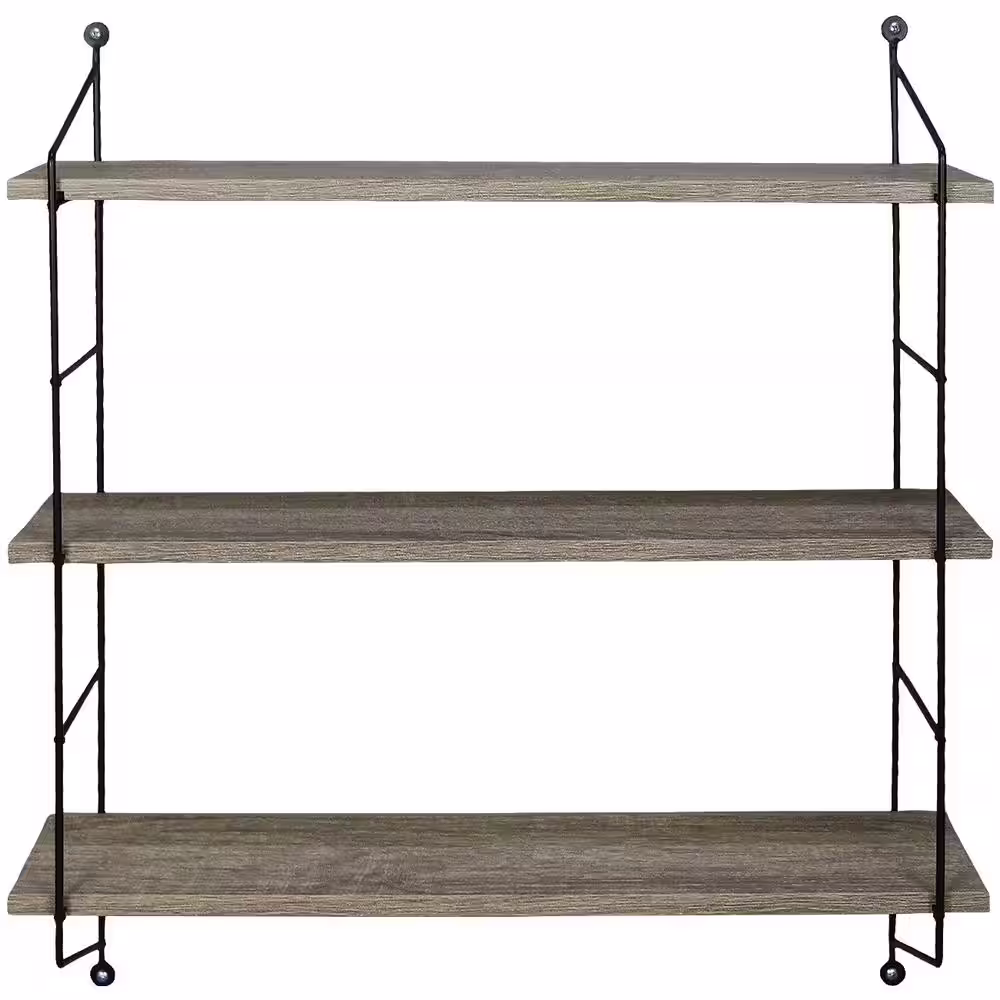 Sorbus 23.62 in x 6 in x 25 in 3-Tier Grey Wood Decorative Wall Shelves with Metal Brackets