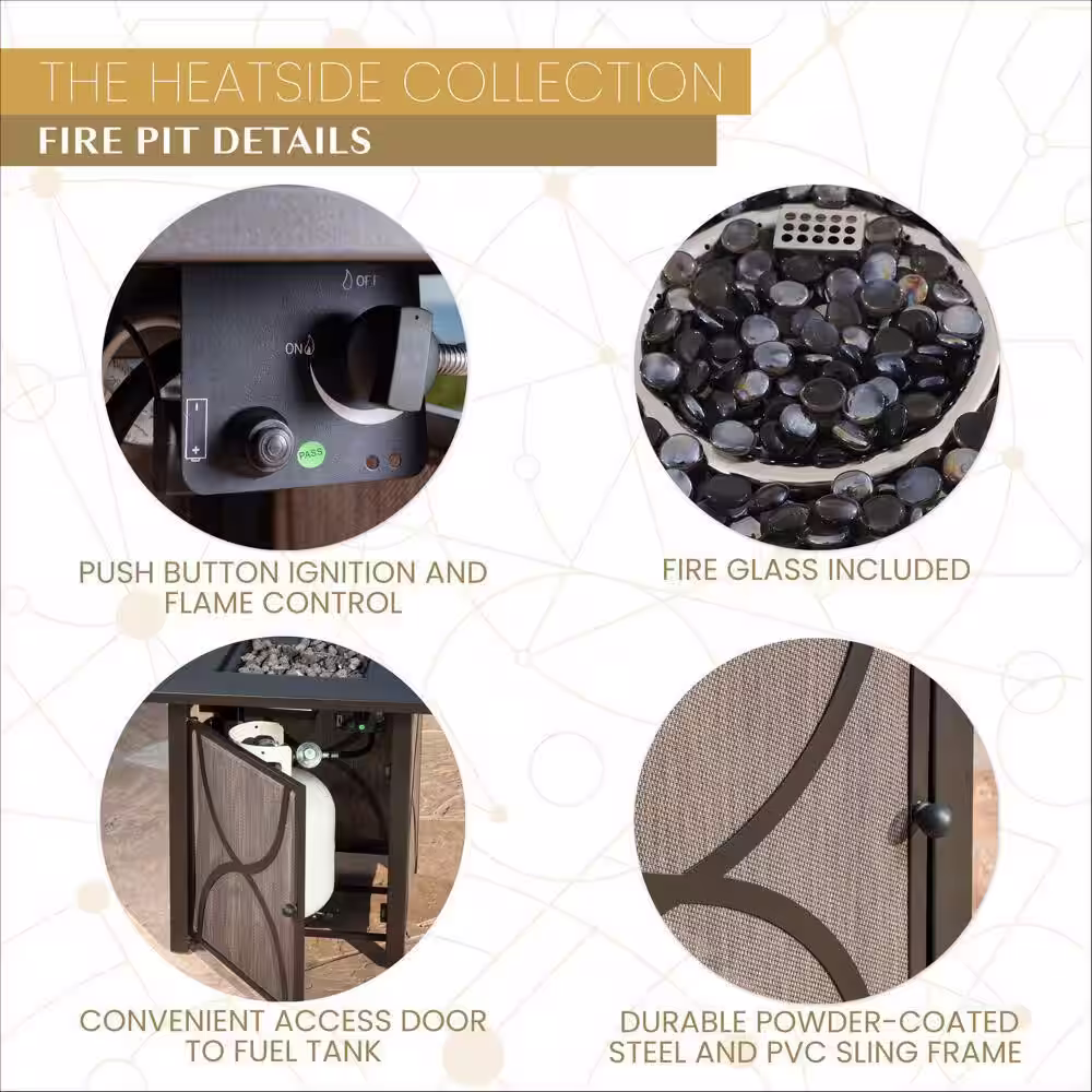 Hanover Heatside 40,000 BTU Tile-Top Gas Fire Pit Table with Burner Cover and Fire Glass