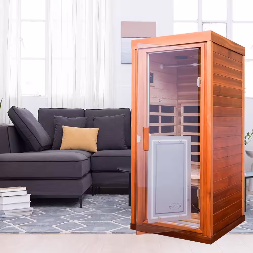 None Tita 1-Person Far Infrared Sauna with 8-Heaters, LCD Display, Bluetooth Audio, LED Lighting and Vent Include