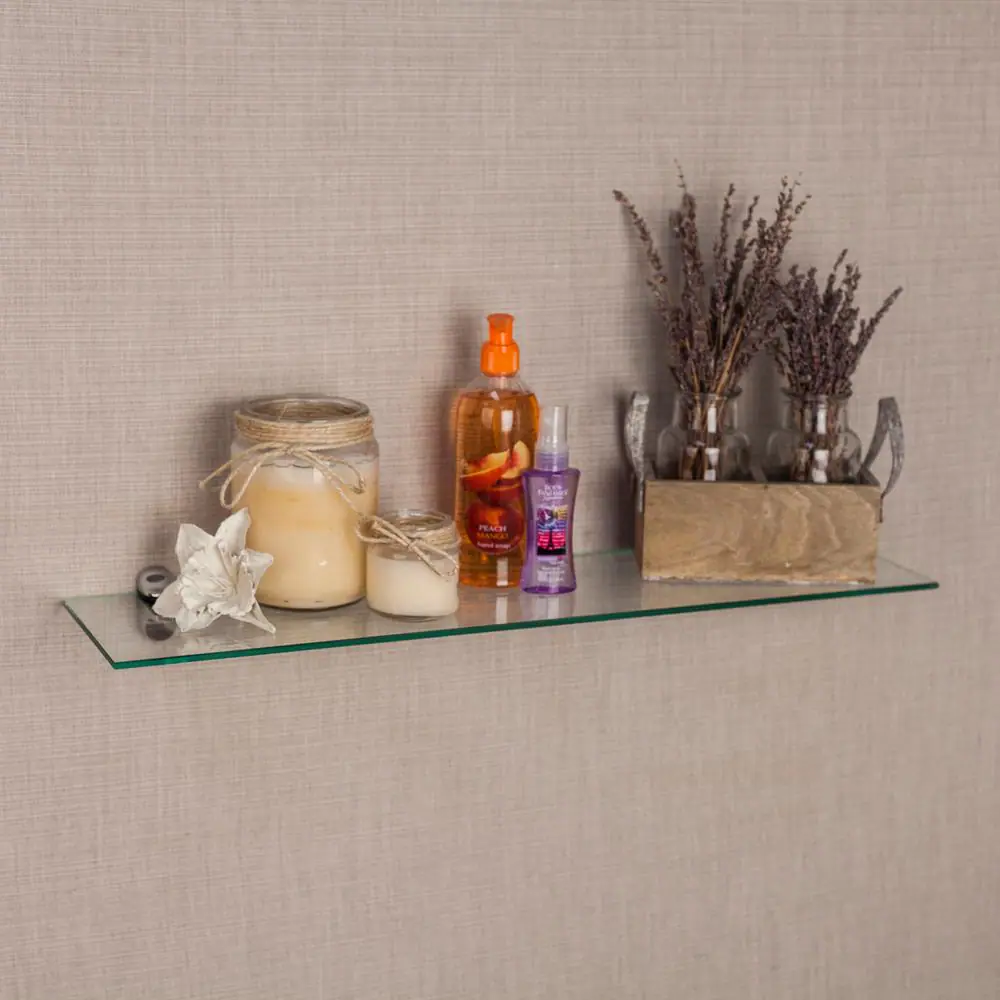 DANYA B Pristine 24 in. W x 6 in. D Clear Glass Floating Shelf with Chrome Brackets