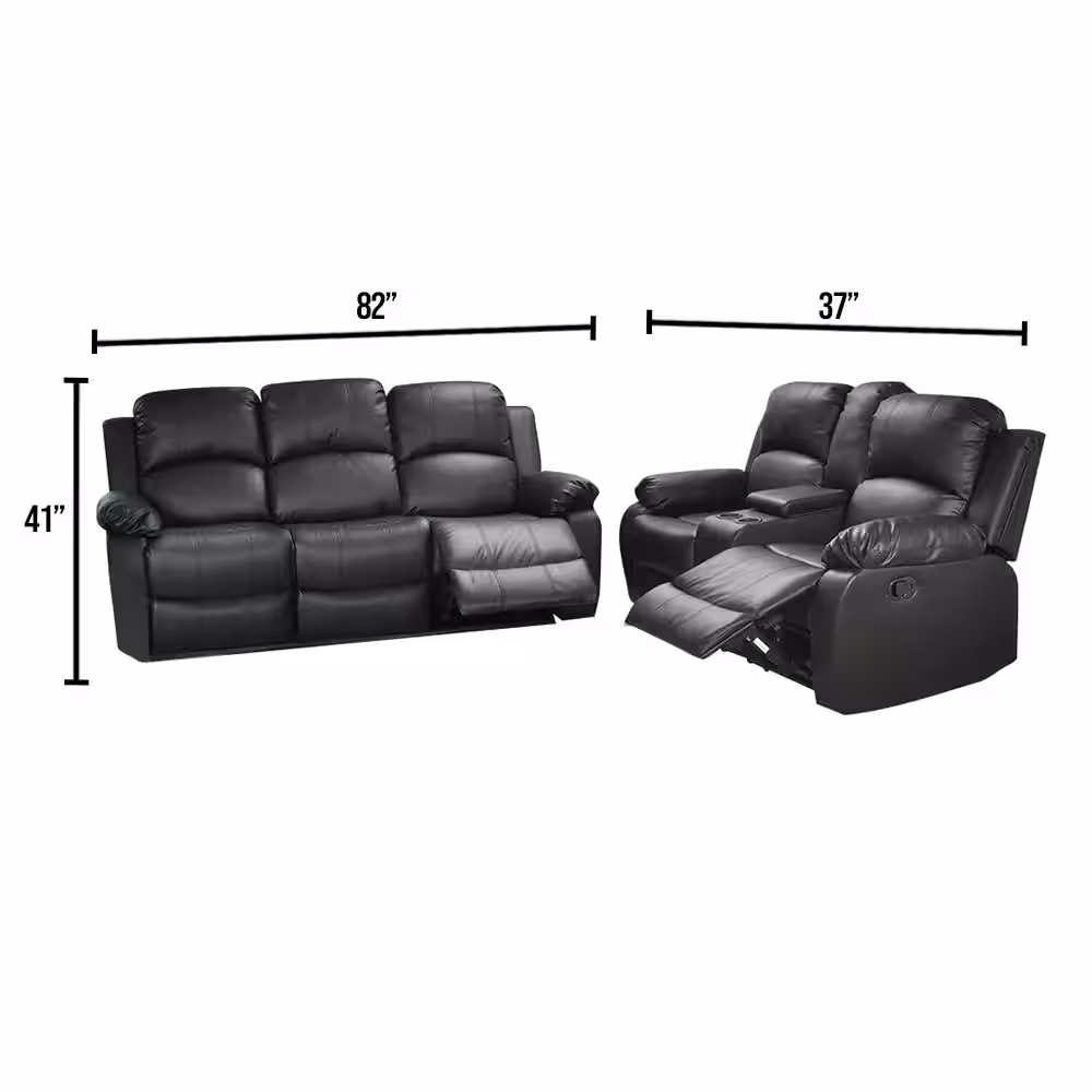 Star Home Living Belle 2-Piece Black Leather Living Room Set