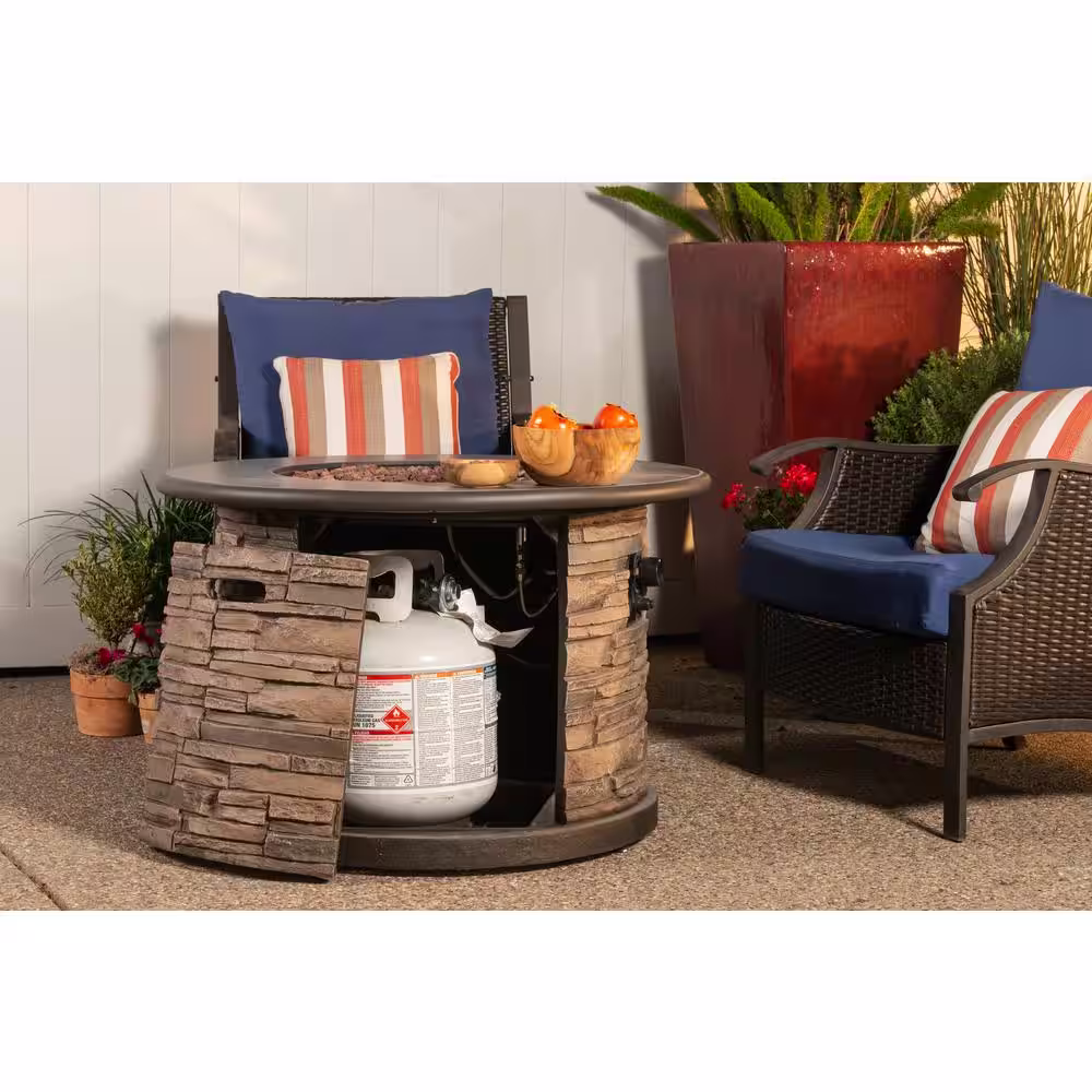 Bond Newcastle Envirostone 36 in. Round Gas Fire Table in Brown