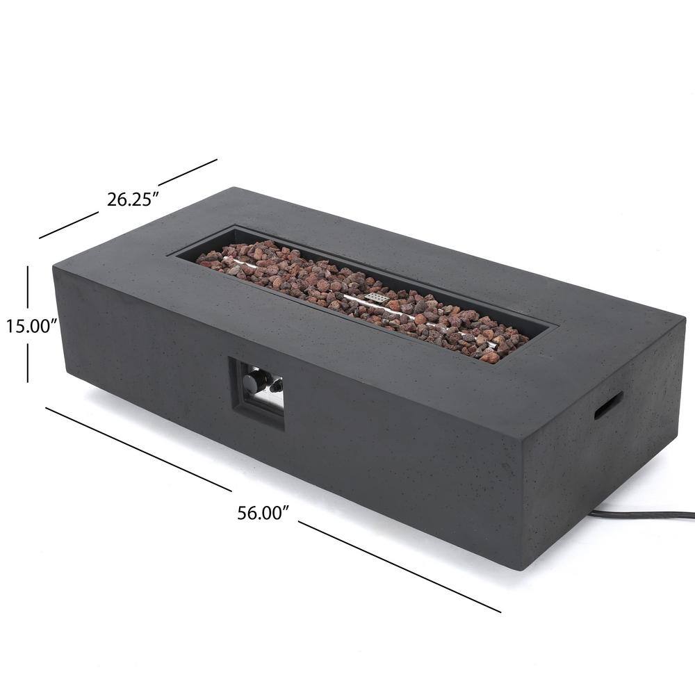 Noble House Mayfair Dark Gray Rectangular Stone Fire Pit (No Tank Holder)