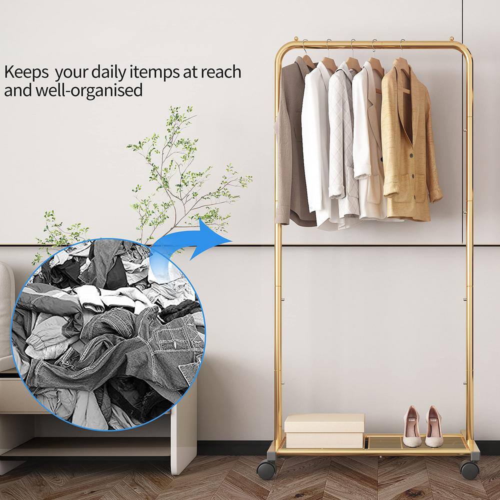 None Gold Metal Garment Clothes Rack 28.5 in. W x 59 in. H