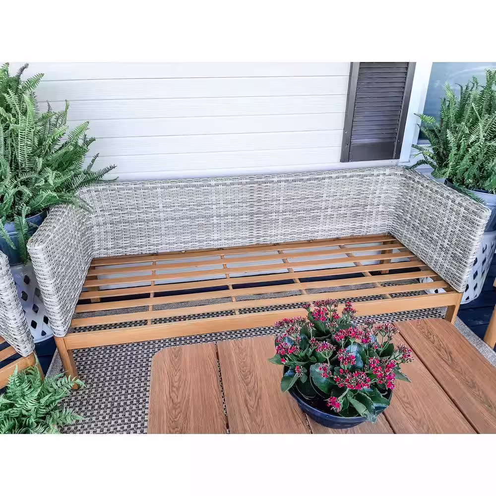 Hanover Blake 4-Piece Wicker Patio Conversation Deep Seating Set with Gray Cushions with All-Weather, Wood Accents