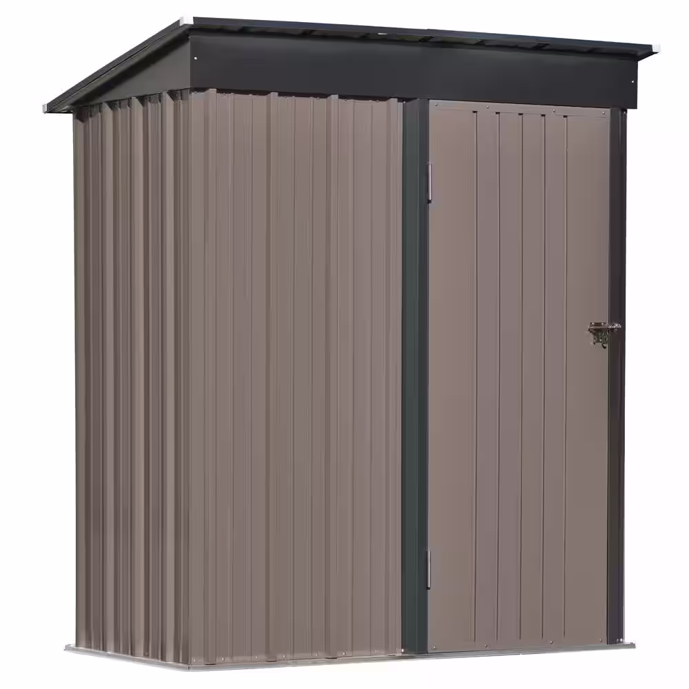 None 34 in. W x 63 in. D Garden Shed, Patio Metal Lean-to Storage Shed with Lockable Door In Brown 14.4 sq. ft.