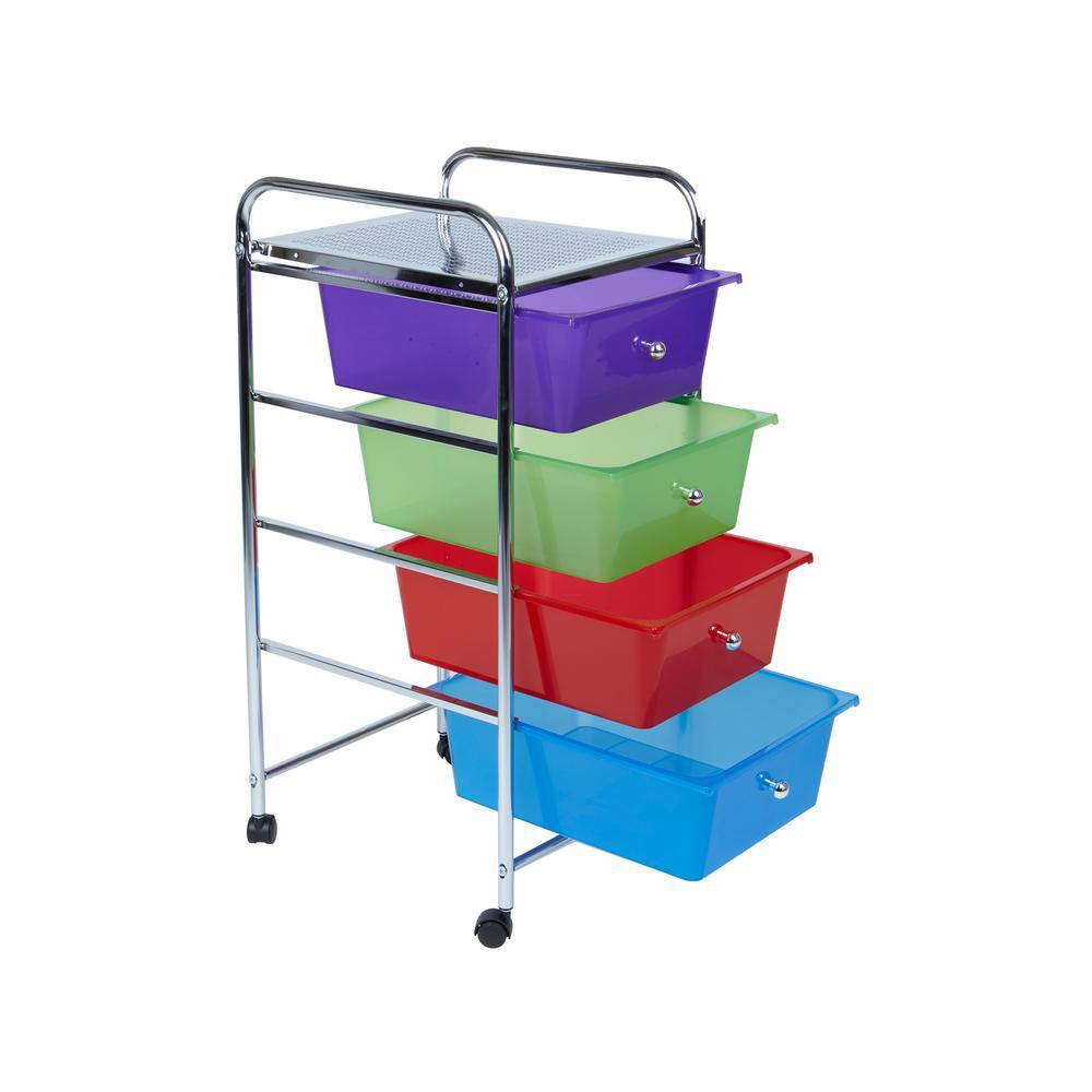 Mind Reader 30 in. x 14 in. x 12 in. 4-Tier Plastic Drawer Storage Trolley in Multi Color