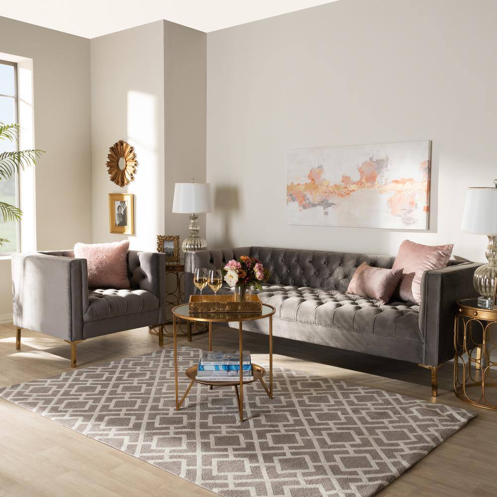 Baxton Studio Zanetta 2-Piece Gray and Gold Living Room Set