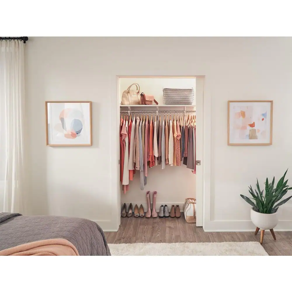 Rubbermaid White Premium Wood Shelving Kit with Closet Rod, 1 Shelf 14 in. D x 48 in. L