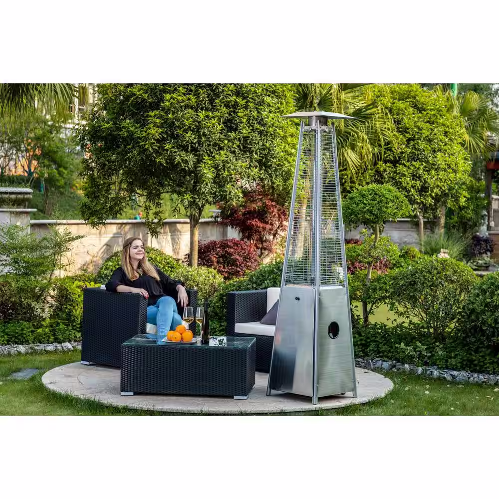 None 40000 BTU Quartz Glass Tube Patio Heater Visual Flame Heater in Silver