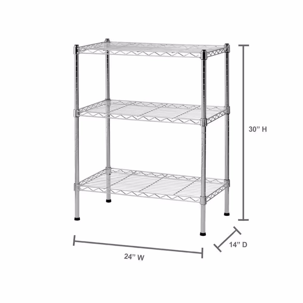 Sandusky Chrome 3-Tier Steel Wire Shelving Unit (24 in. W x 30 in. H x 14 in. D)
