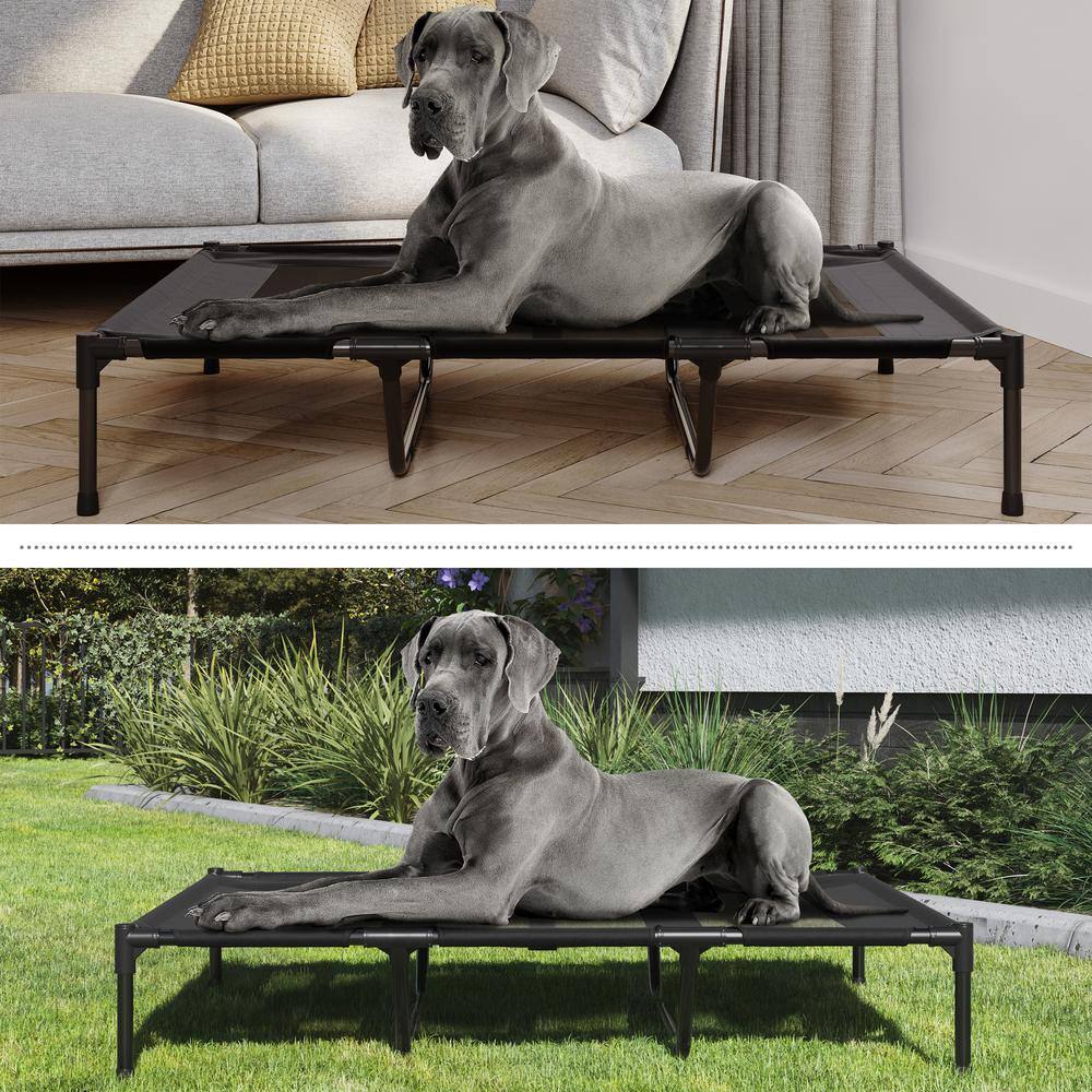 Petmaker Elevated Dog Bed- 48 in. x 36 in. Black Portable Pet Bed with Non-Slip Feet - Indoor/Outdoor Dog Cot or Puppy Bed
