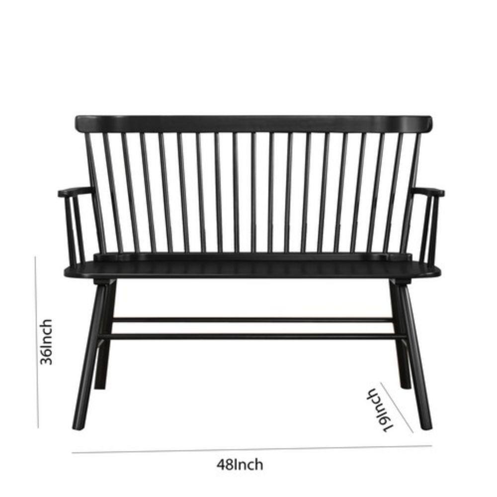 Benjara Transitional Style Black Curved Design Spindle Back Bench with Splayed Legs 48 in. L x 19 in.W x 36 in.H