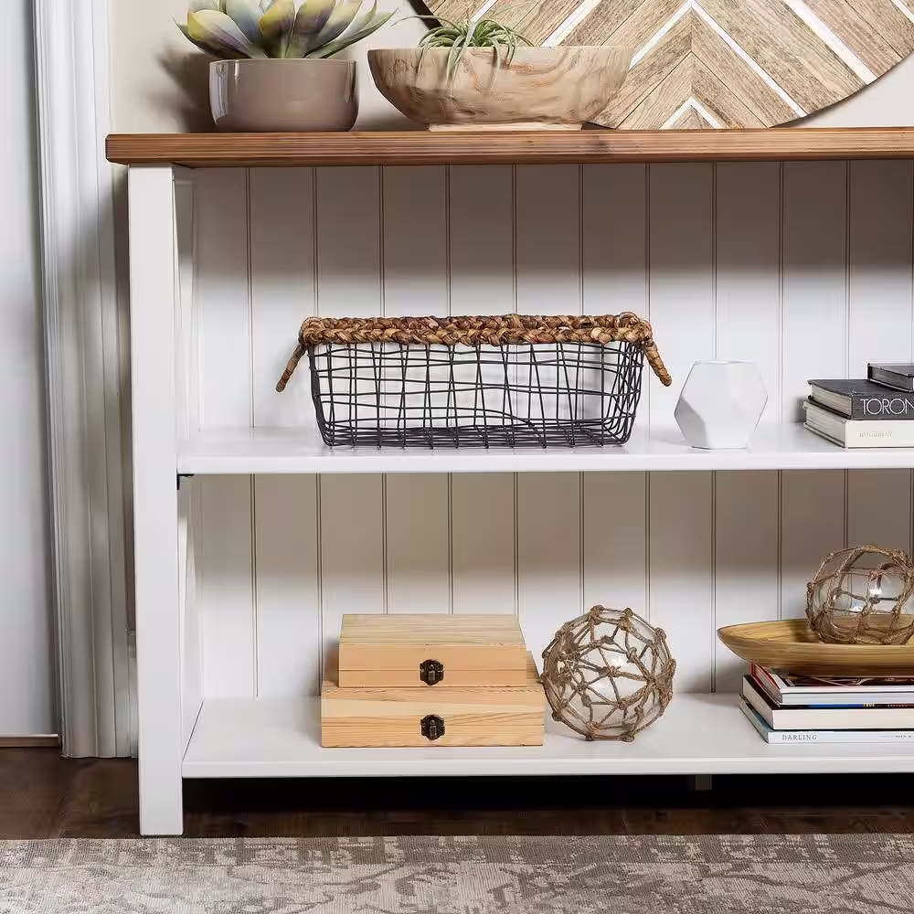 Welwick Designs 30 in. White/Reclaimed Barn Wood 2-shelf Accent Bookcase