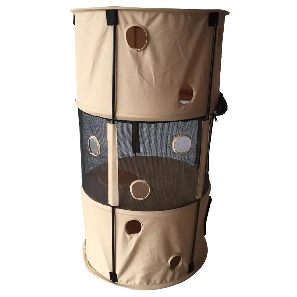 PET LIFE Khaki Climbertree Circular Obstacle Play-Active Travel Collapsible Travel Pet Cat House