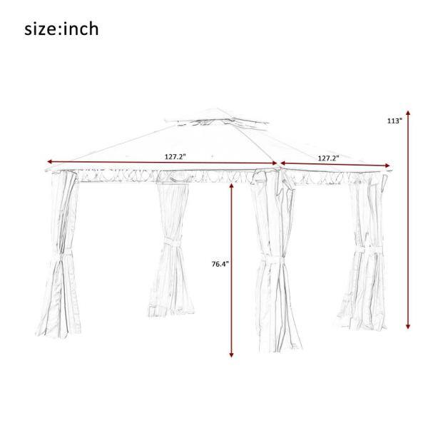 None 10.6 ft. x 10.6 ft. Beige Double Tiered Outdoor Gazebo with Zipper Mosquito Netting and Sidewalls