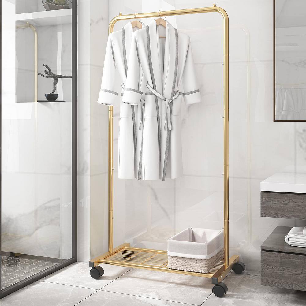 None Gold Metal Garment Clothes Rack 28.5 in. W x 59 in. H