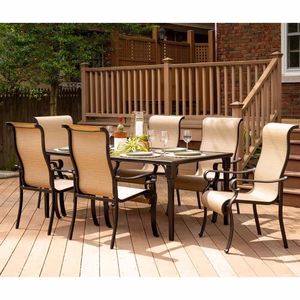 Hanover Brigantine 7-Piece Outdoor Rectangular Patio Dining Set with Glass-Top Table