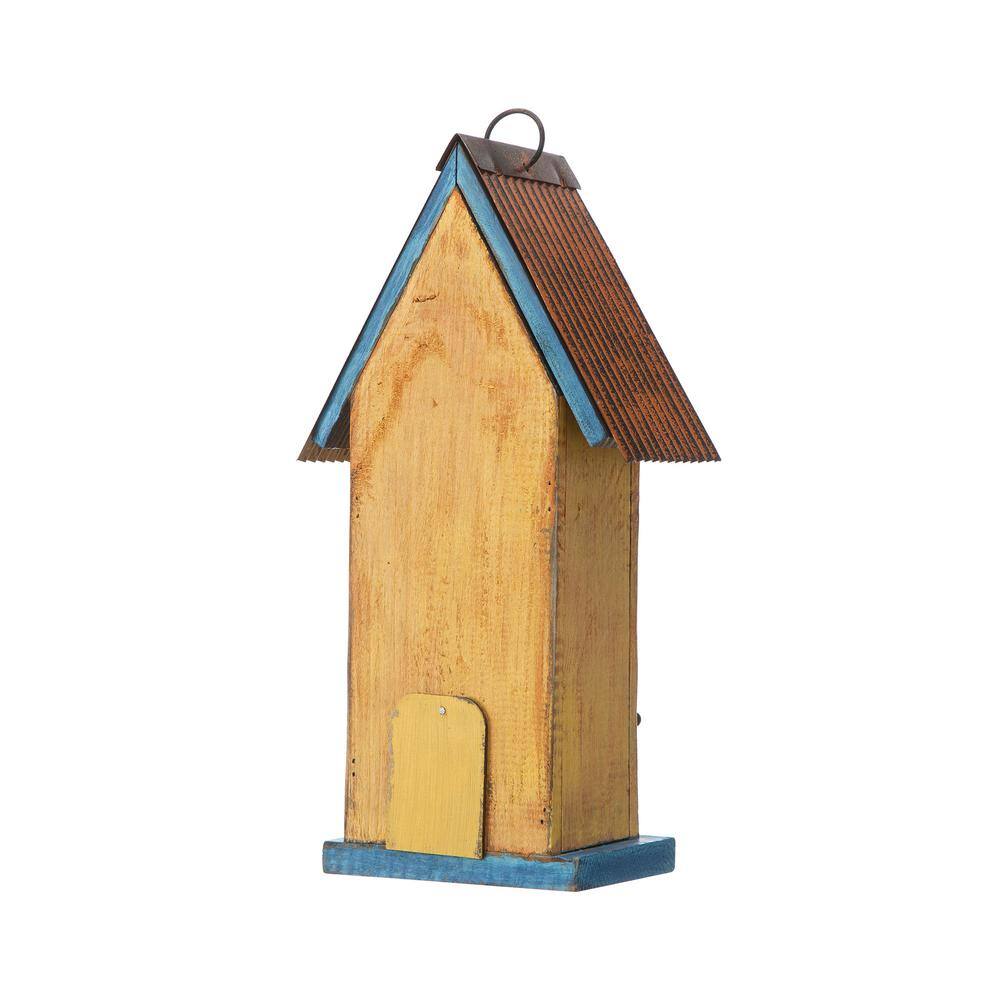 Glitzhome 13.75 in. H 2-Tiered Distressed Solid Wood Birdhouse with Flower