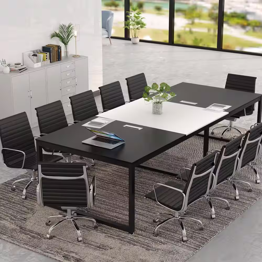 Tribesigns 8 ft. Rectangle Tabletop Black Conference Table 95 in. Large Meeting Seminar Table with Partical Wood